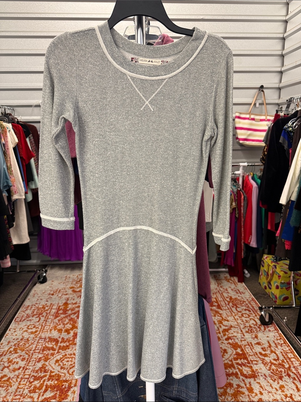 Chelsea & Violet Heather Gray Knit Fit-and-Flare Sweater Dress